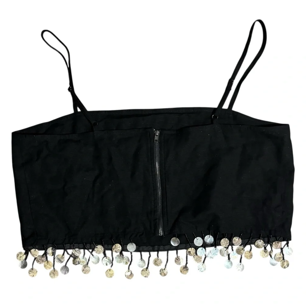 Jason Wu linen blend 2 piece tank skirt set coastal boho‎ festival beaded fringe
